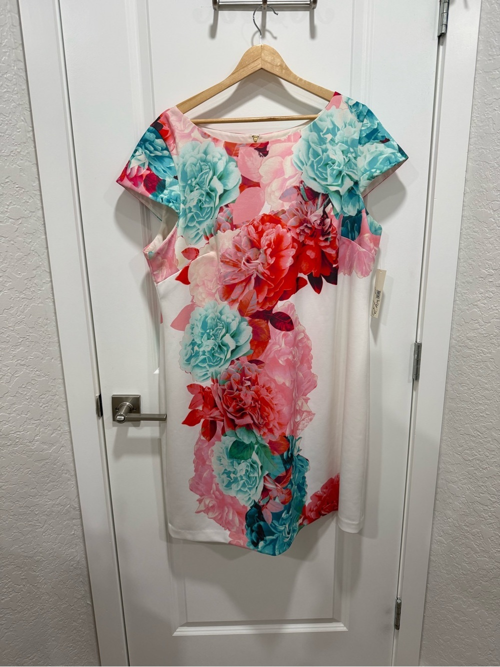 Eliza J Floral Print Cap Sleeve Scuba Sheath Dress Size 18W Garden Party Chic - Picture 2 of 7